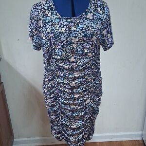 No Boundaries Fitted Knit Floral Ruched Dress